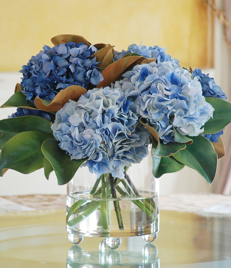 Winward Faux Flowers Blue Hydrangea In Glass Cylinder Vase