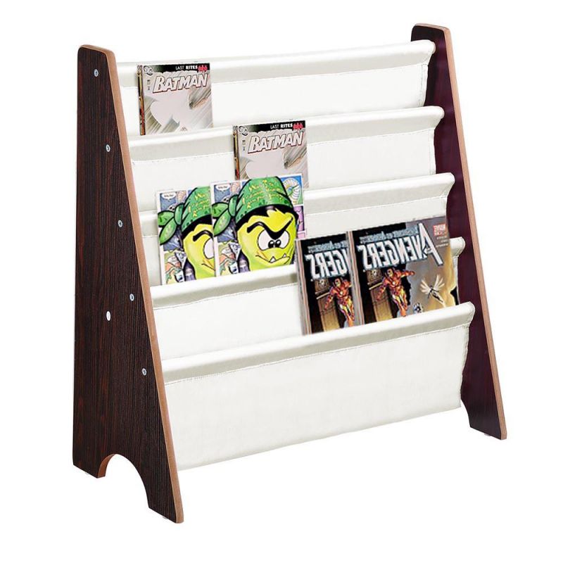 Wood Kids Book Shelf Sling Storage Rack Organizer Bookcase Display Holder White