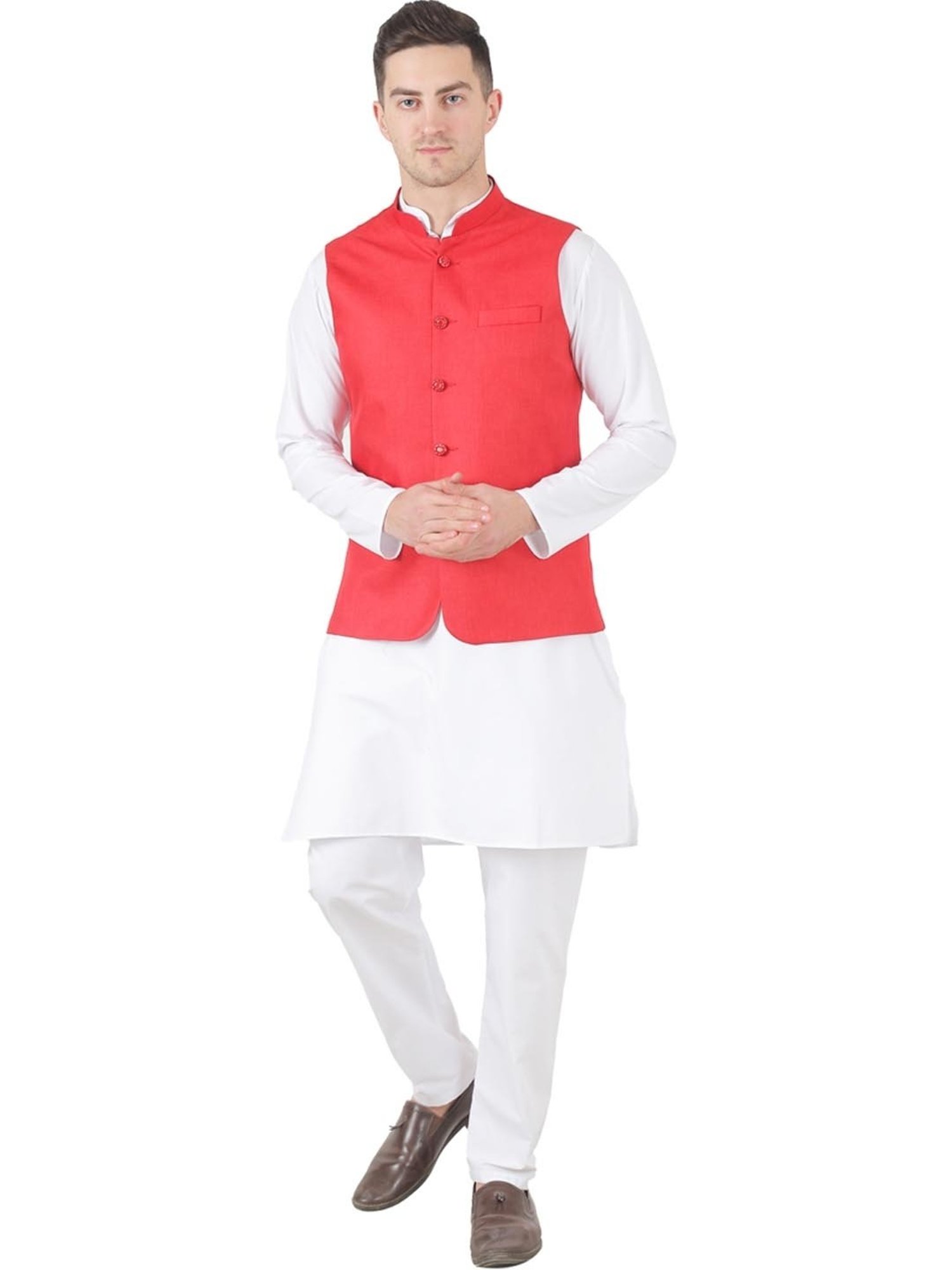 TAHVO Red  Slim Fit Nehru Jacket