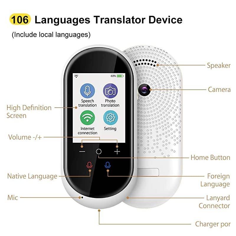 Language Translator Device Two Way Instant Voice Translator Support 106 Languageswith Camera Translation for Travelling Abroad Learning Shopping Business Chat Shopping White