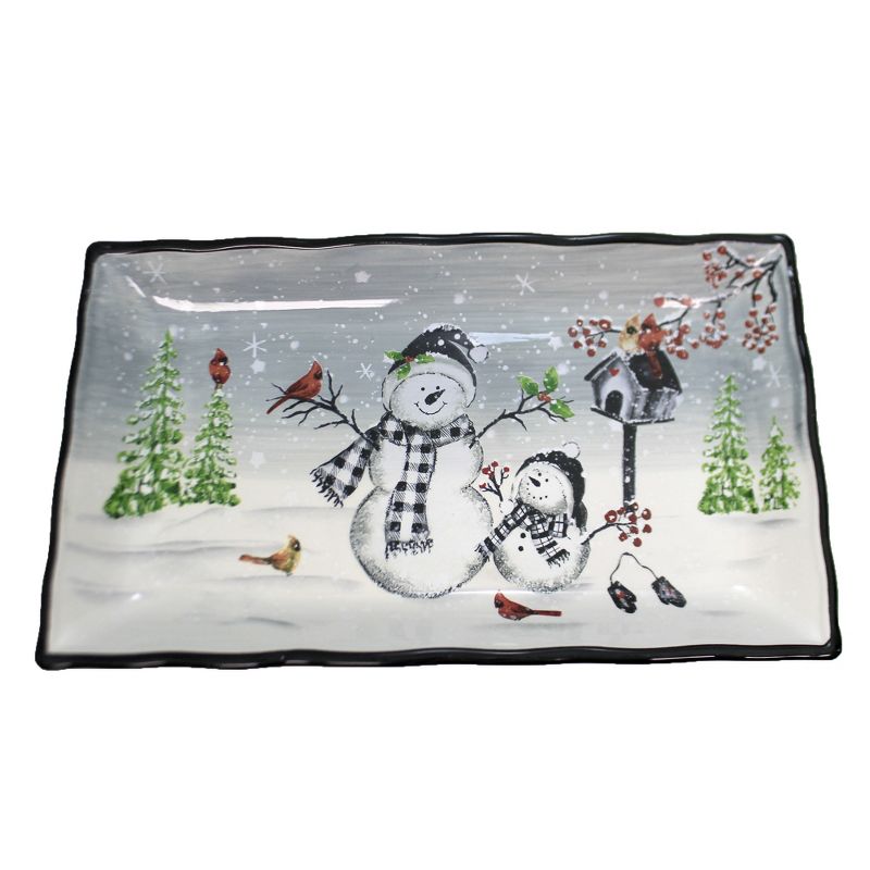 Tabletop 9.0" Snowman Rectangle Platter Cardinals Christmas Ganz  -  Serving Platters