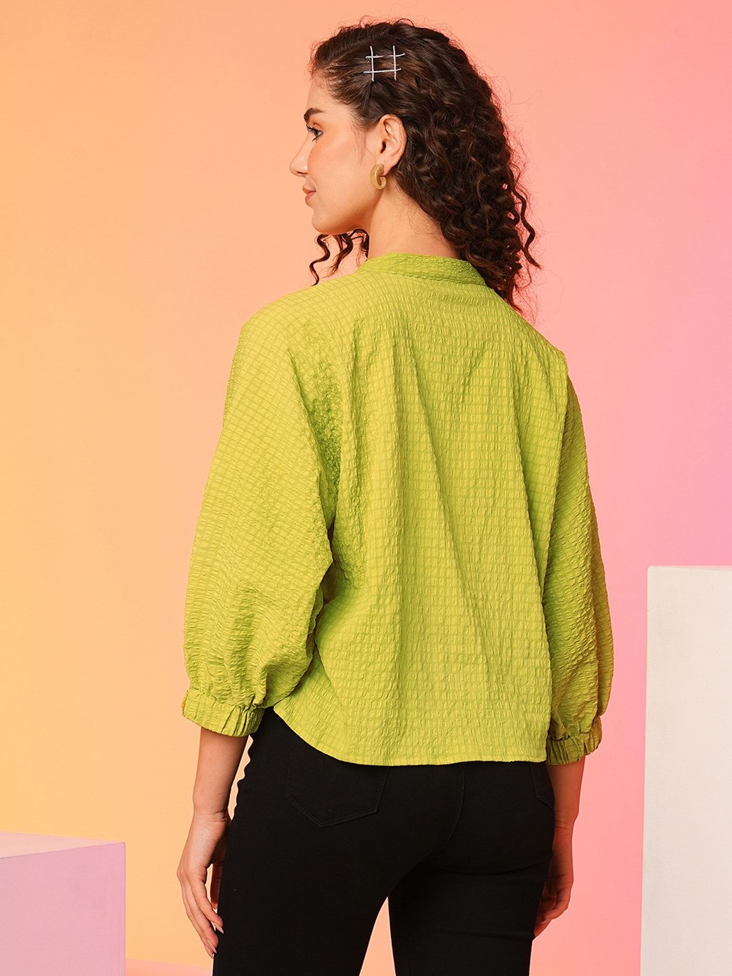 Globus Lime Self Design Oversized Top