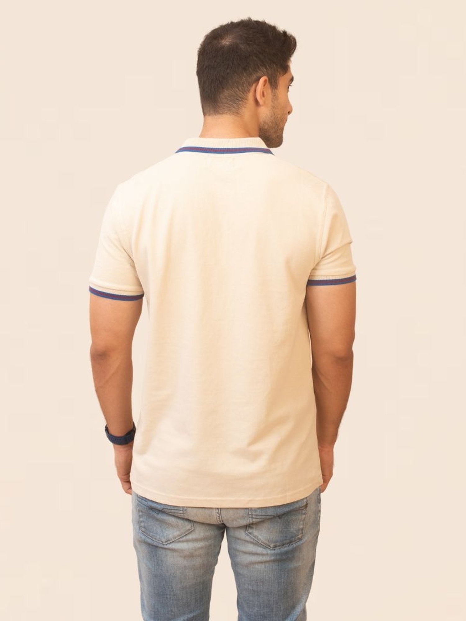 The Bleu Label Cream Cotton Slim Fit Polo T-Shirt