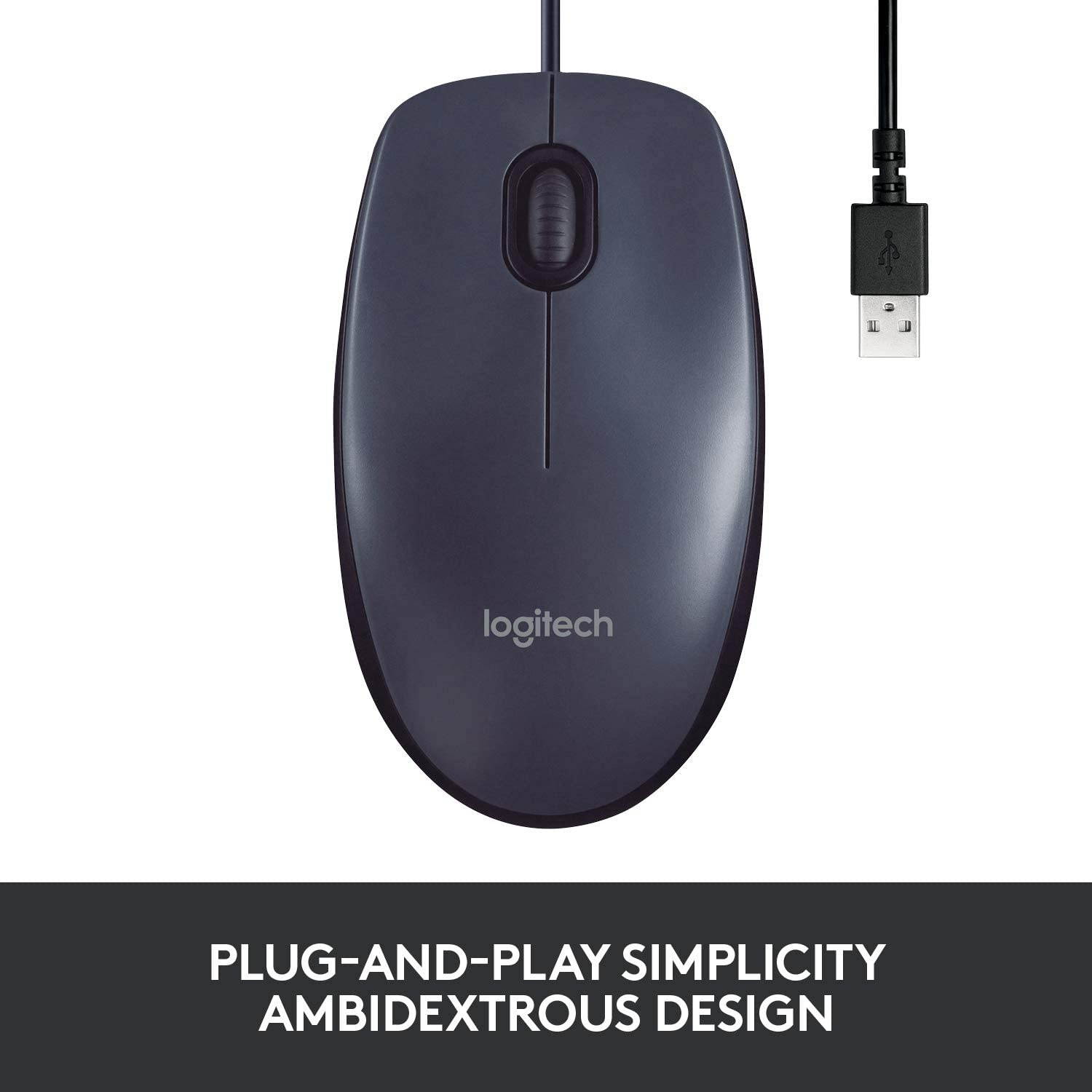Logitech B100 Corded Mouse &ndash Wired USB Mouse for Computers and laptops for Right or Left Hand Use Black