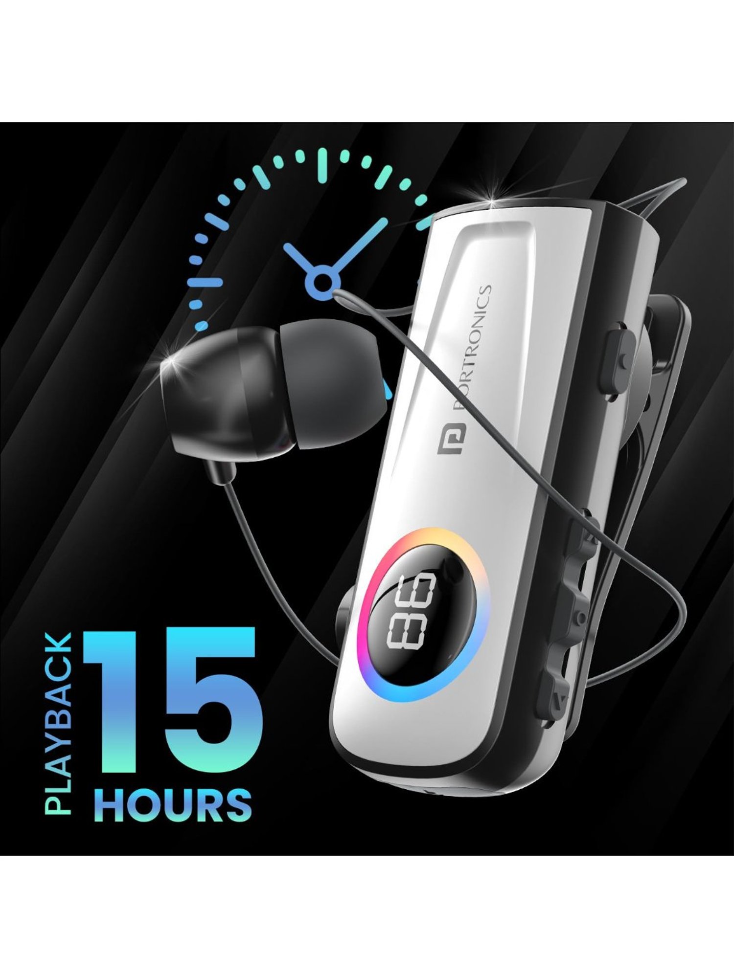 Portronics Harmonics Klip 5 Retractable BT Calling Earphone with Upto 15H Playback (White)