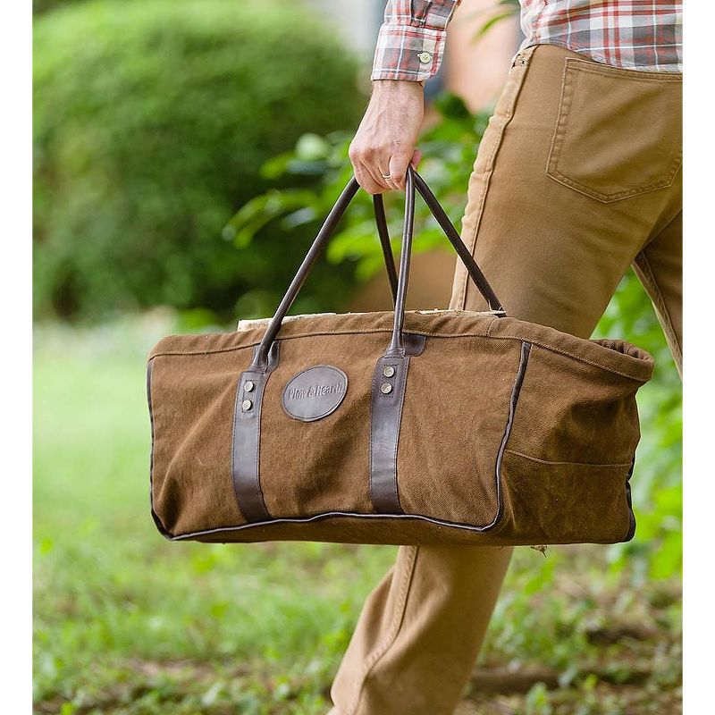 Plow & Hearth - Heavy Duty Canvas Log Carrier With Leather Handles