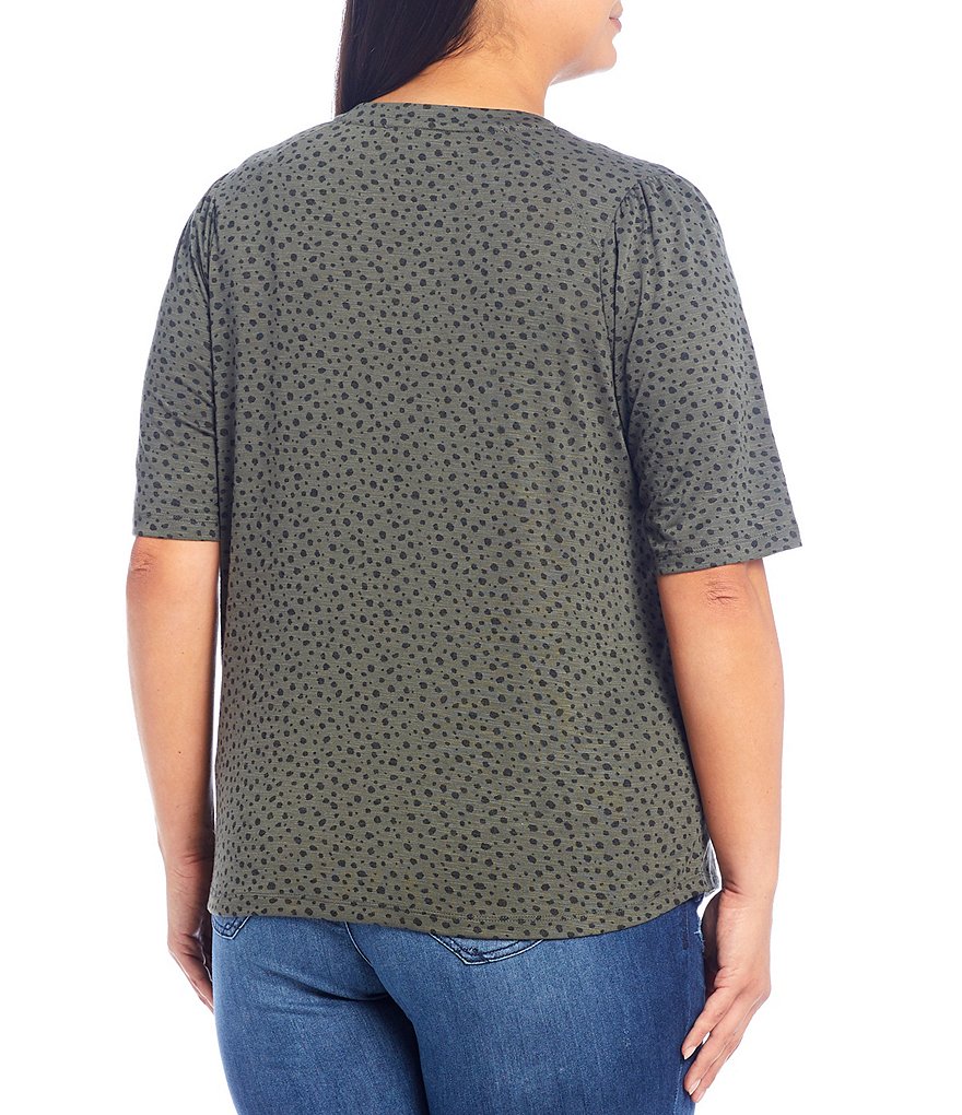 Democracy Plus Size Dot Print Jewel Neck Elbow Sleeve Knit Tee