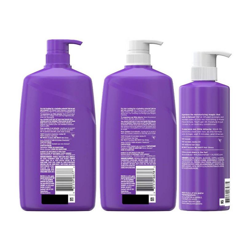 Aussie Miracle Moist Bundle Pack with Shampoo, Conditioner, and 3 Minute Miracle Treatment