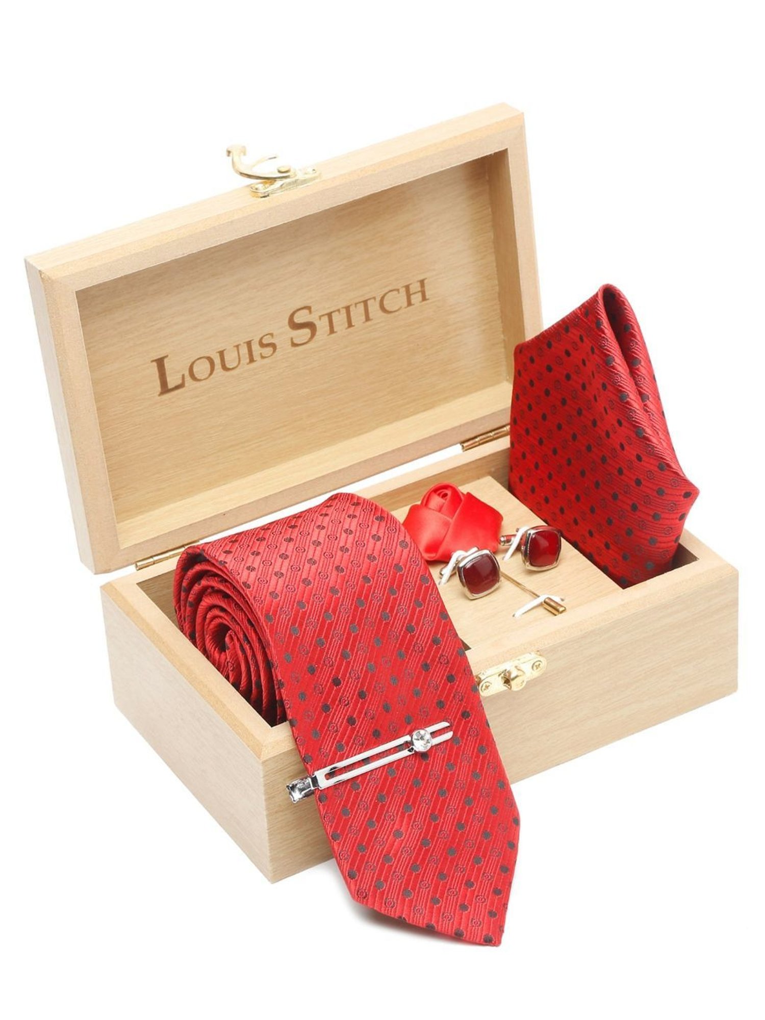 Louis Stitch Red Embroidered Necktie Gift Set - Set of 5