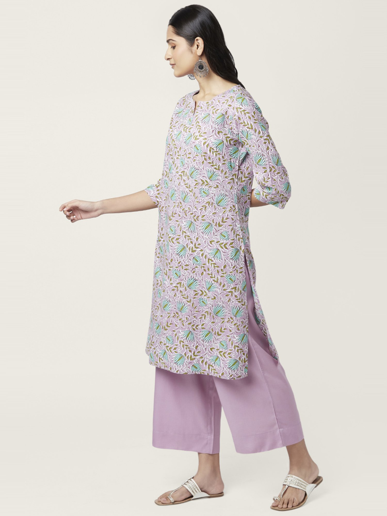 Rangmanch by Pantaloons Lilac Floral Print Kurta Palazzo Set