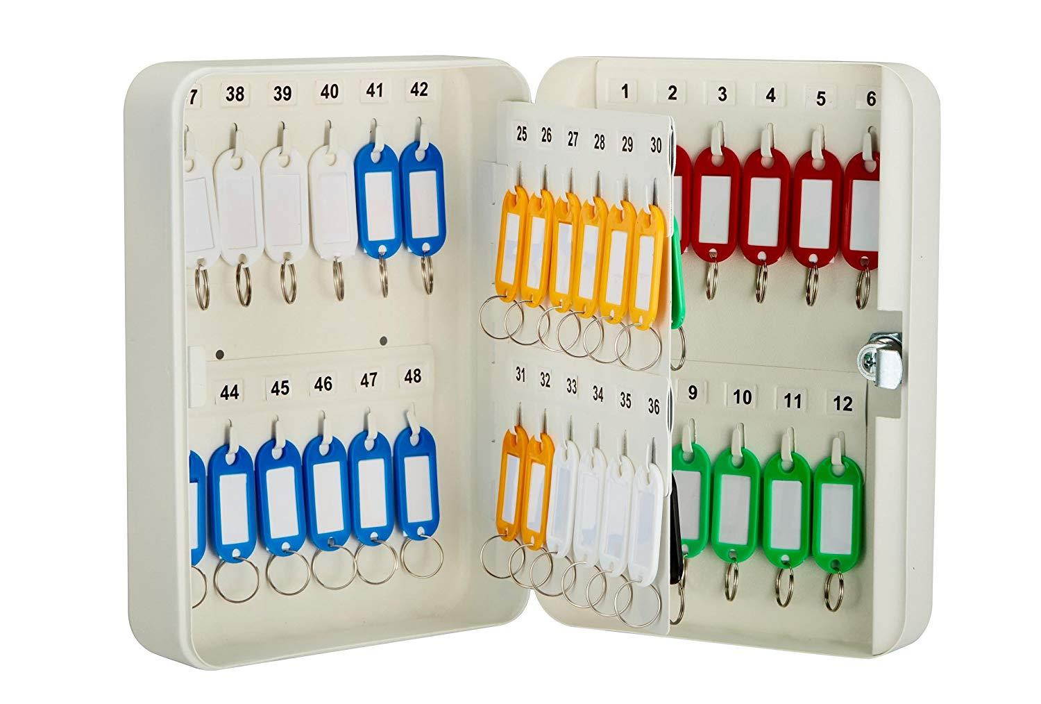AdirOffice Key Steel Security Storage Holder Cabinet Valet Lock Box (48 Key, White)