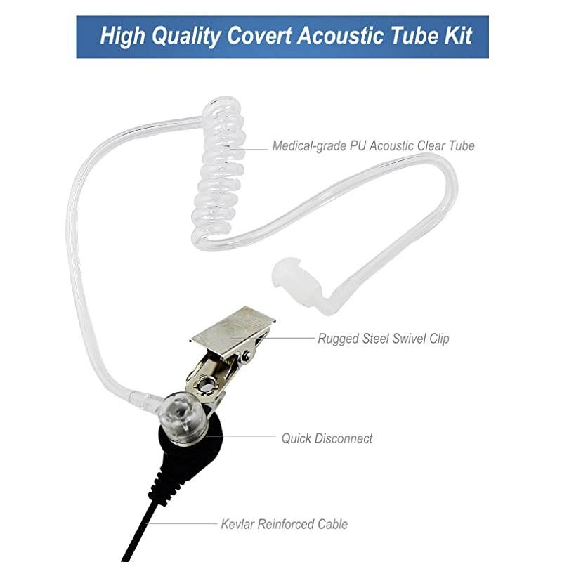 2 Two Way Radio Earpiece for Motorola Talkabout Cobra Radios 1 Pin 25mm Covert Acoustic Tube Walkie Talkie Earpiece Headset with PTT Mic 2 Pack