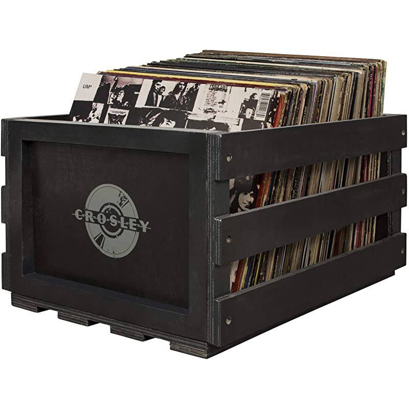 AC1004A-BK Record Storage Crate Holds up to 75 Albums, Black
