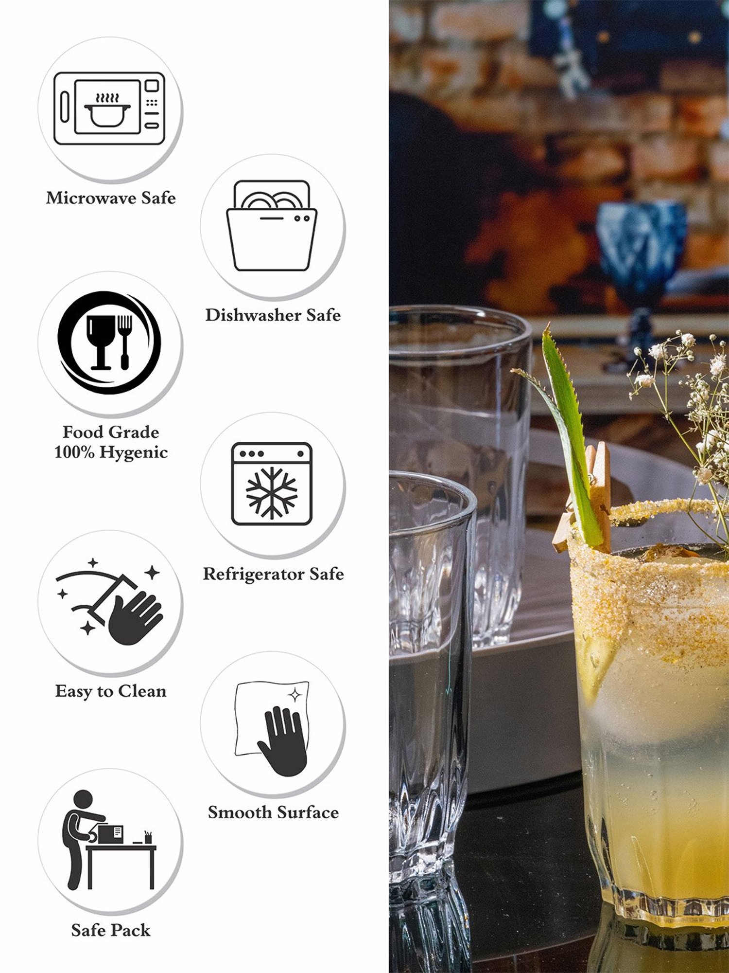 ROXX Transparent Glass Everyday Glasses - Set of 6 (260ml)