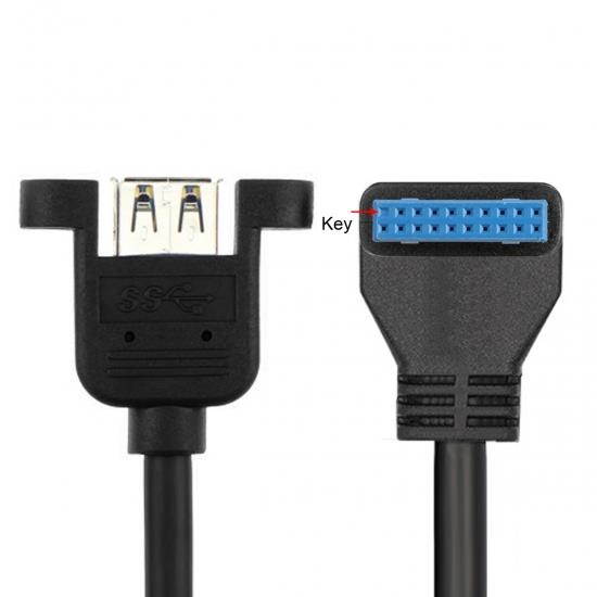 Xiwai USB 3.0 Single Port A Female Screw Mount Type to Down Angled Motherboard 20pin Header Cable 90 Degree