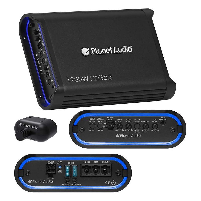 Planet Audio MB1200.1D Mini Bang Monoblock 1200 Watt Class D MOSFET Power Car Amplifier w/ Remote (2 Pack)
