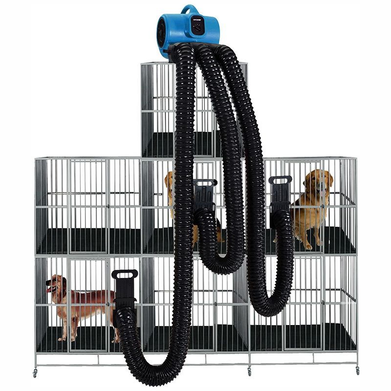 XPOWER X-430TF-MDK Dog Pet Grooming Hands Free No Heat 3 Cage Dryer with Adjustable Timer and Multi Cage Drying Flexible Hose Kit, Blue