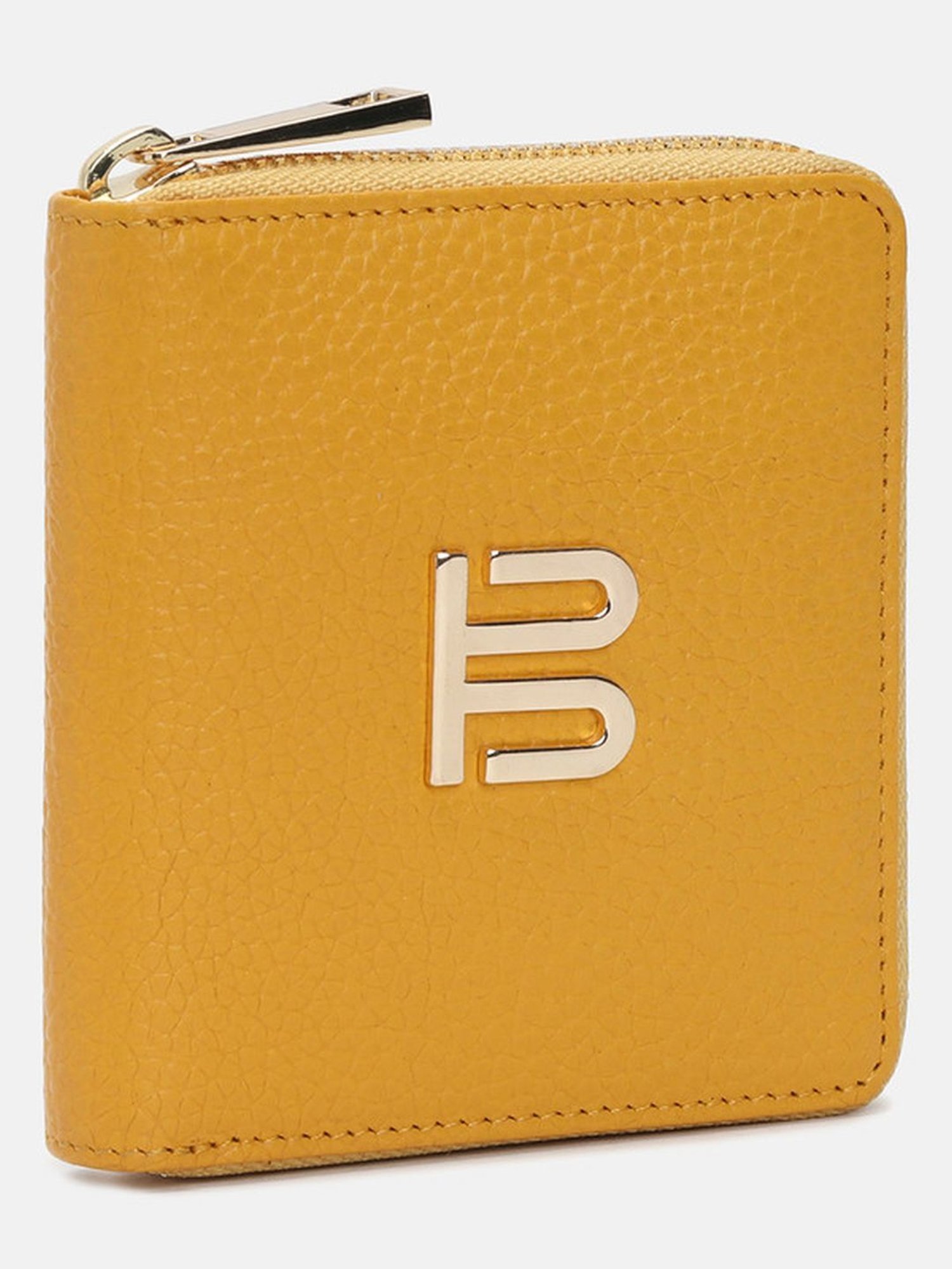BAGATT Yellow Leather Solid Zip Around Wallet