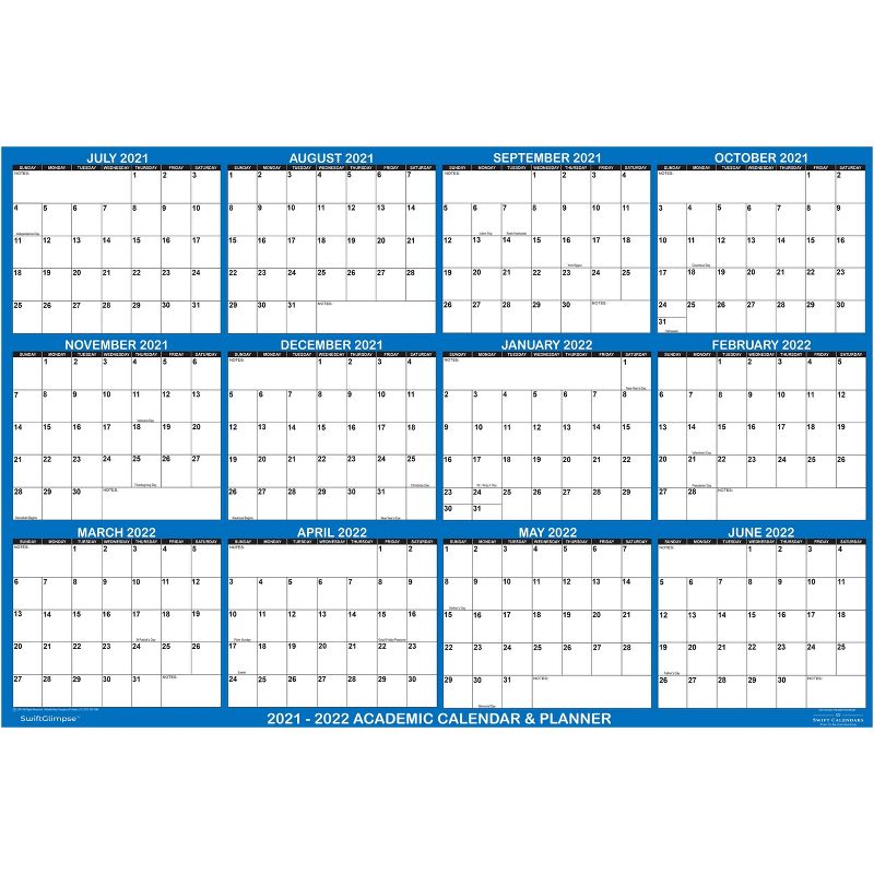 2021-22 Academic Wall Calendar Dry Erase 24"x36" Navy - SwiftGlimpse