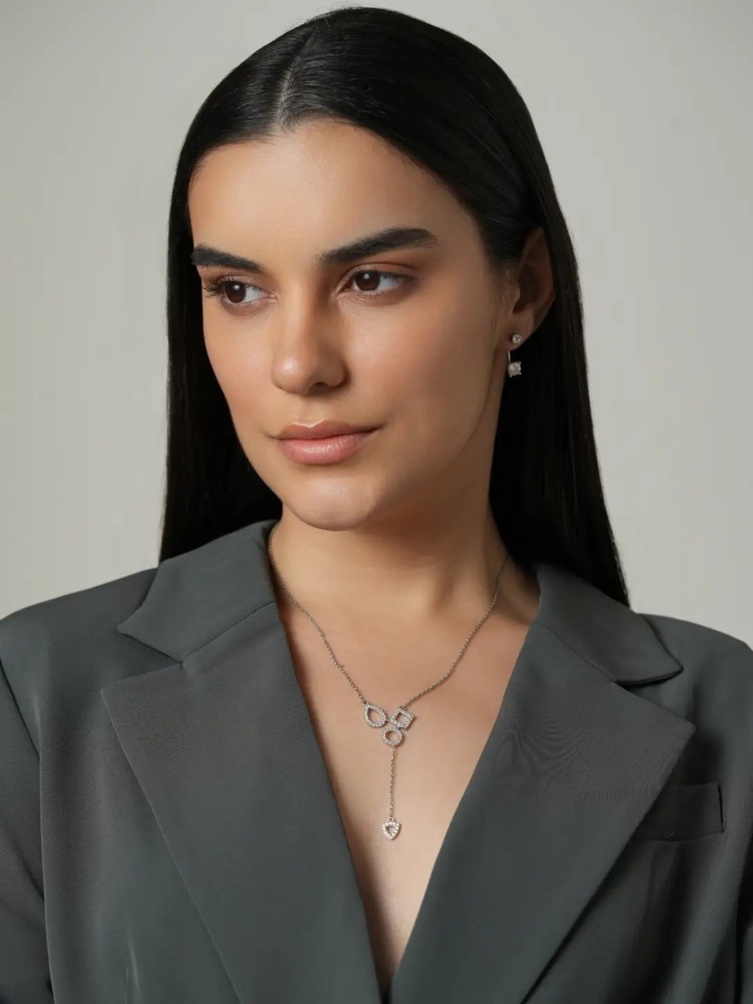 Mabel 92.5 Sterling Silver Rhodium-Plated Teardrop Halos Lariat