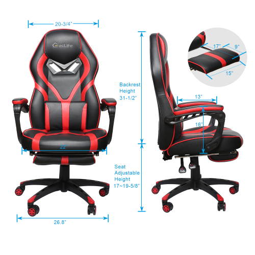 Gaming Chair, PU Leather Computer Desk Chair with Headrest and Lumbar Support, Adjustable Armrest 360&deg; Swivel Executive Ergonomic Office Chair (Black+Red)