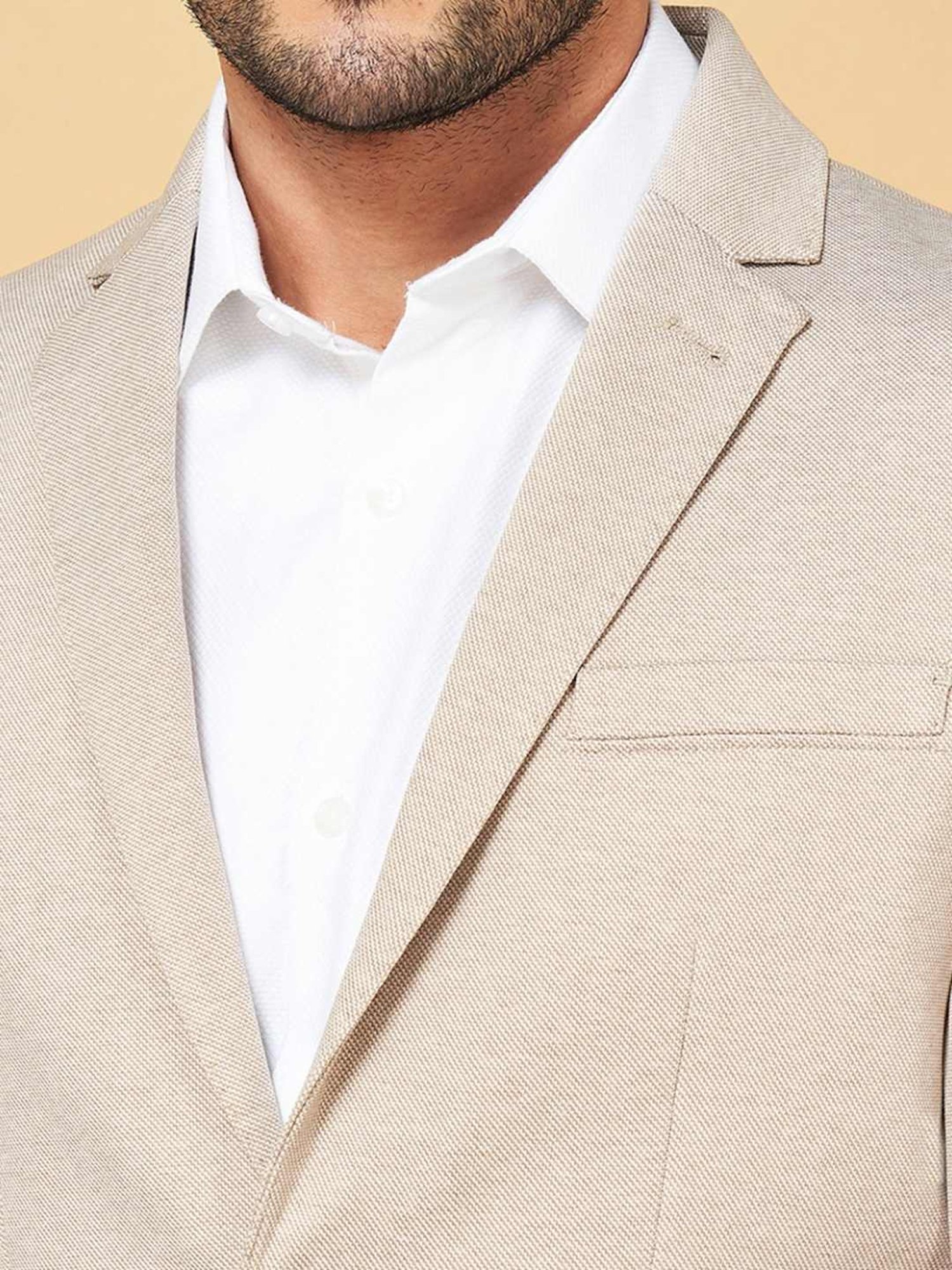 Byford by Pantaloons Beige Cotton Slim Fit Blazer