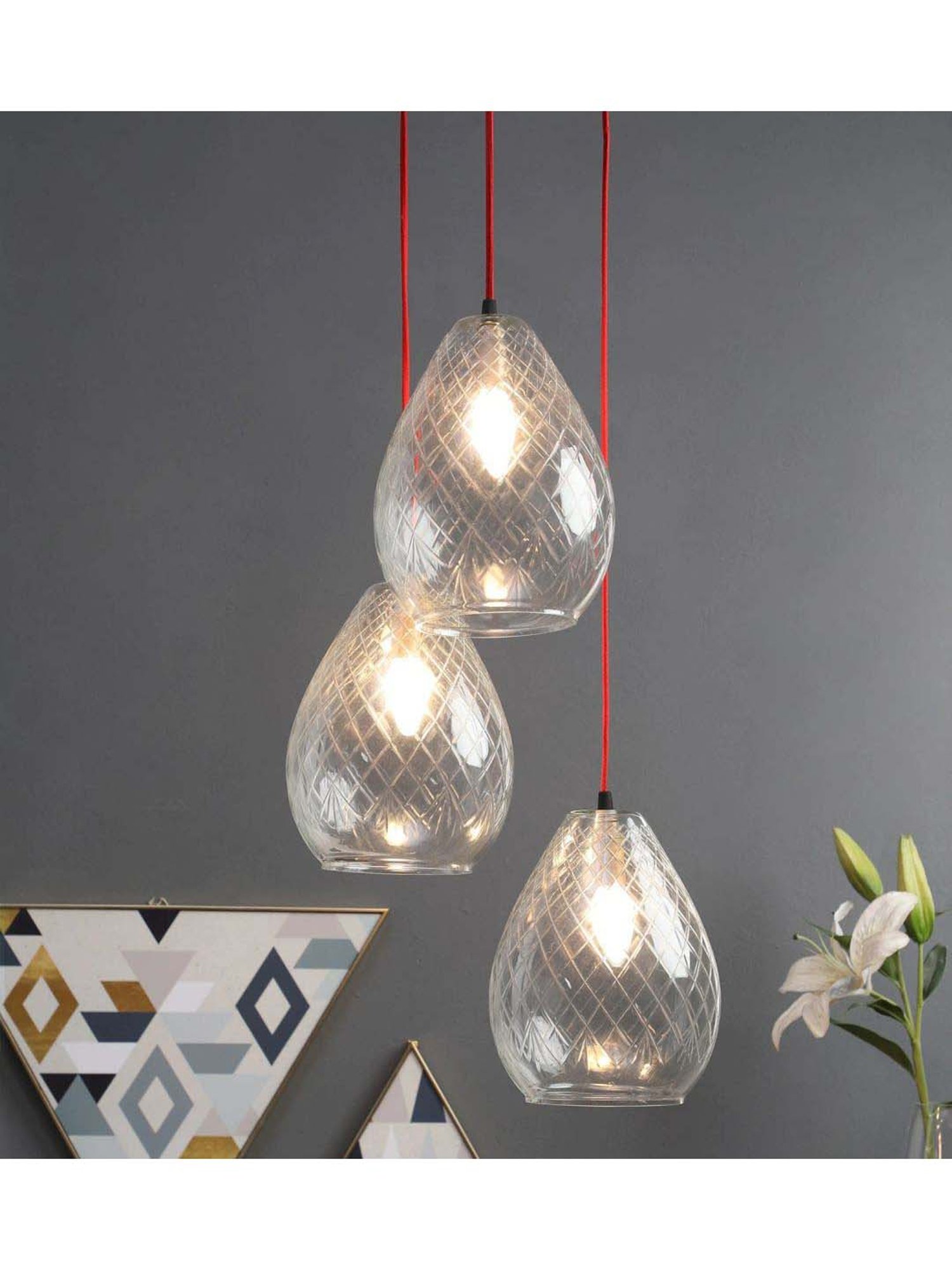 Kapoor E Illuminations Mariana 3-Light Cluster with Cutwork Transparent Pendant Light - Set of 1