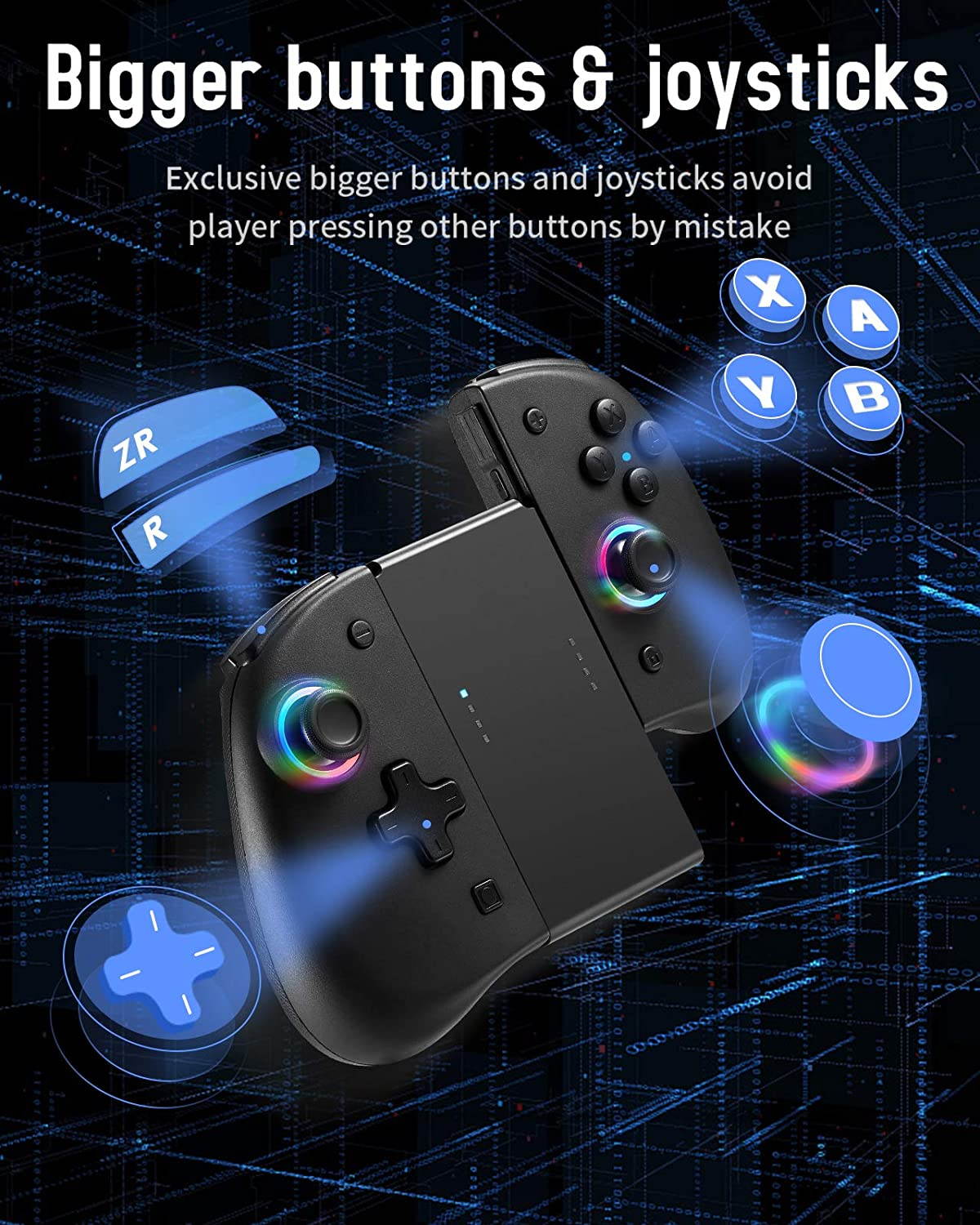 Joy Pad Controller for Switch, Wireless Joy Con Replacement Switch Controller 8 Colors Adjustable LED Joypad Controller with Back Map Button/Turbo/Dual Shock/Motion Control (Update Version)