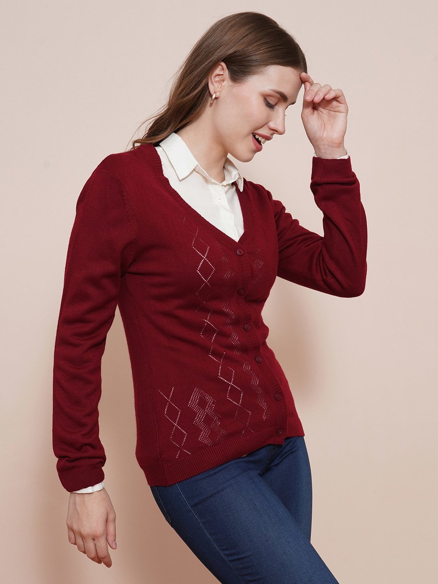Globus Maroon Printed Sweater