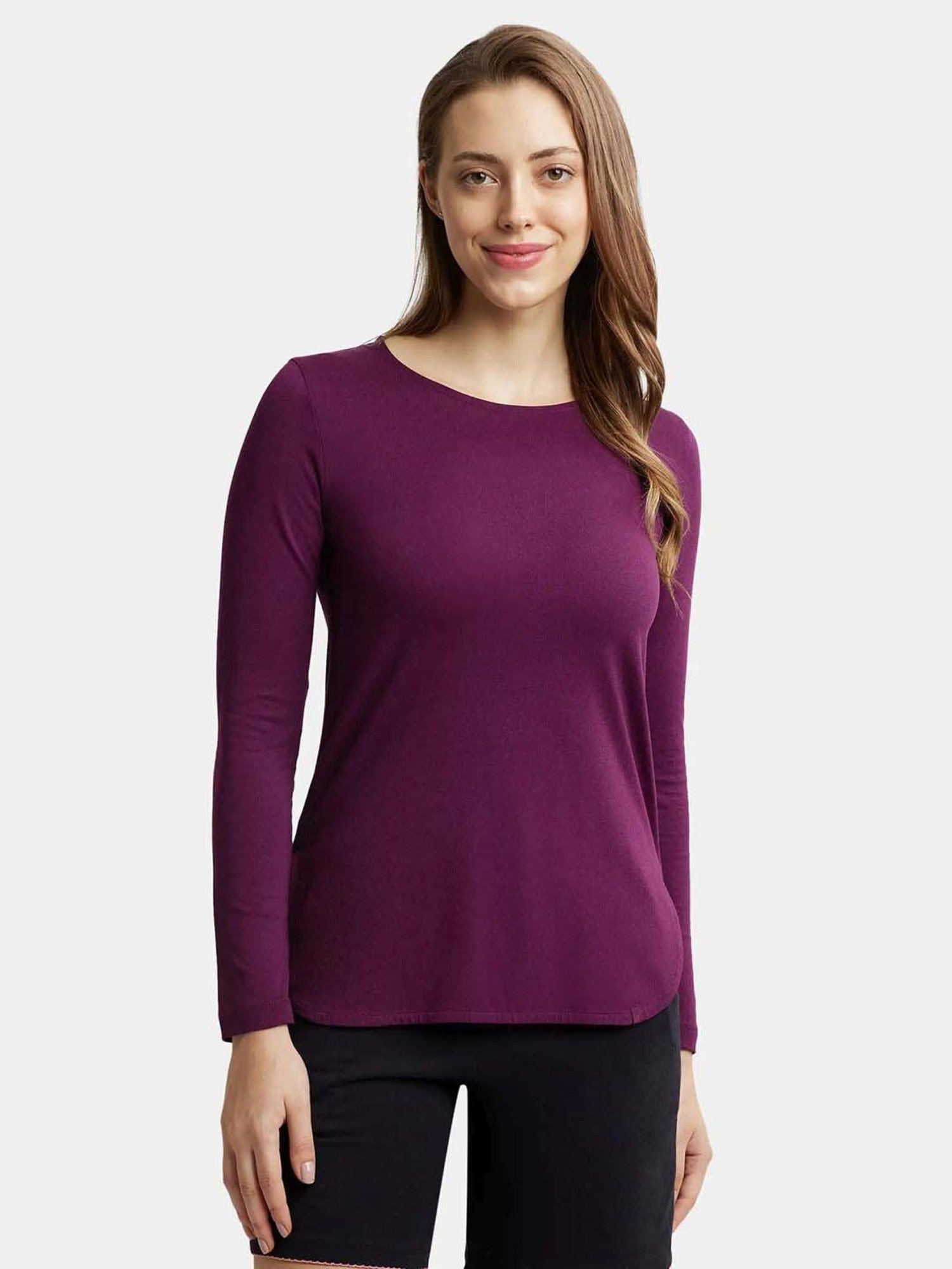 Jockey RX21 Women's Micro Modal Cotton Relaxed Fit Solid Round Neck Full Sleeve T-Shirt