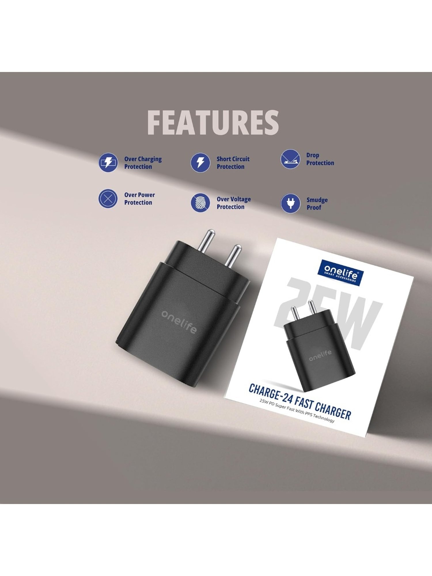 One Life 25W PD Singe Port Fast Wall Charger with Multi-Layer Protection (Black)