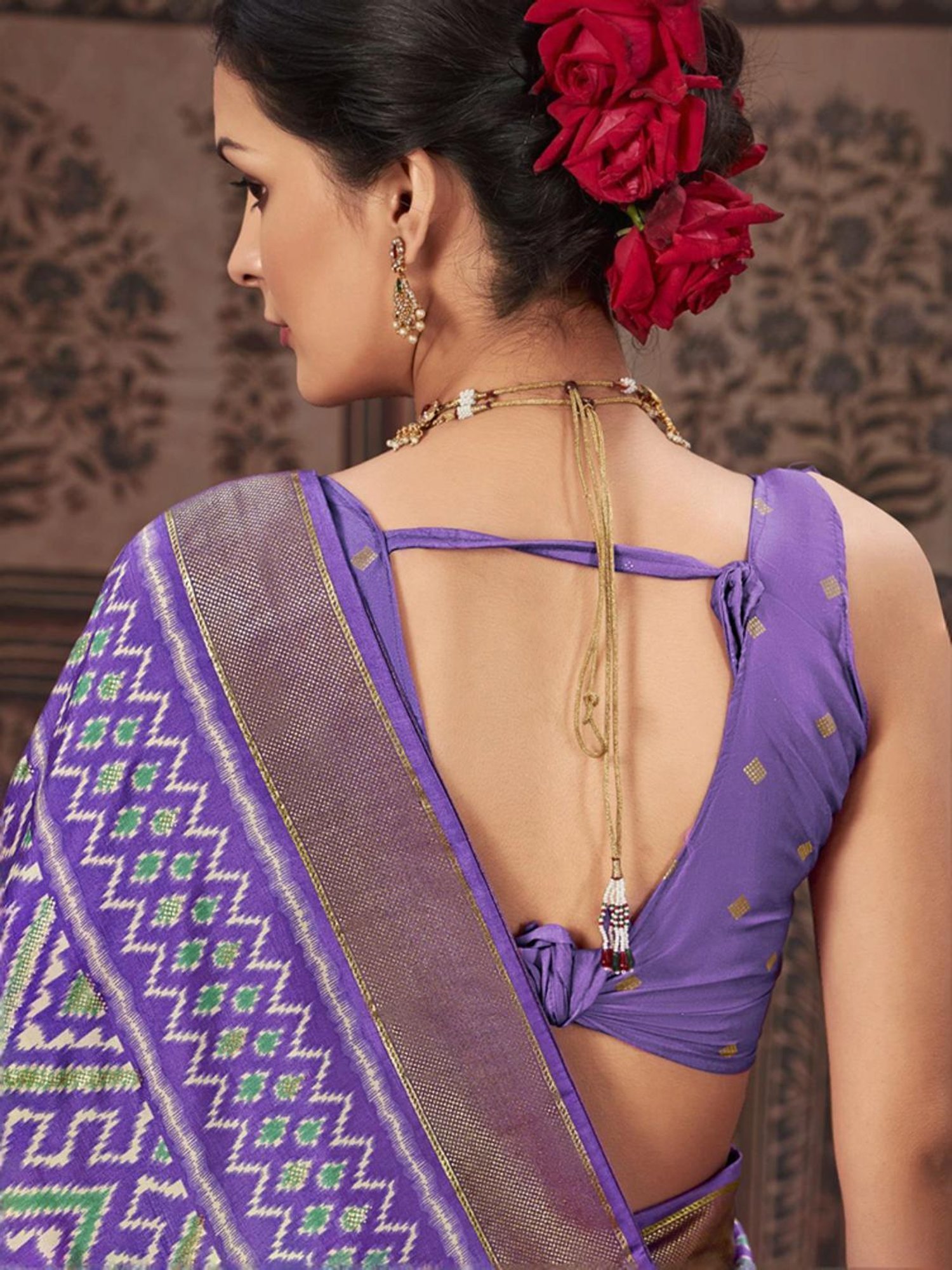 Satrani Purple Geometric Print Saree With Unstitched Blouse