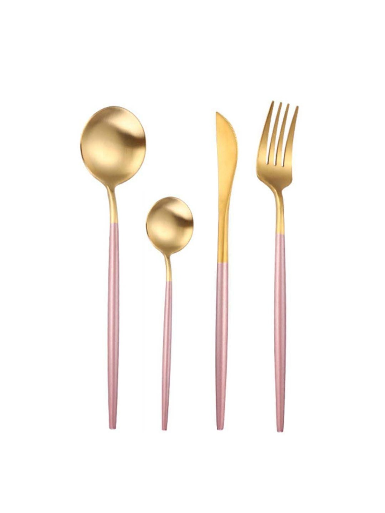 Nestasia Pink  & Golden stainless Steel cutlery set(1 Fork + 1 Knife +1 Table spoon +1 Desert spoon)