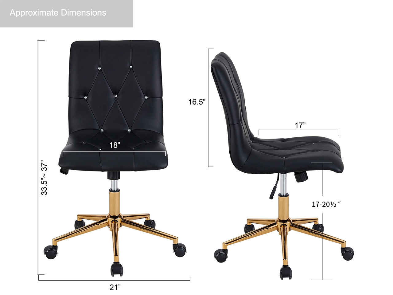 Swivel Height Adjustable Task Chair Armless PU Leather Tufted Office Chair