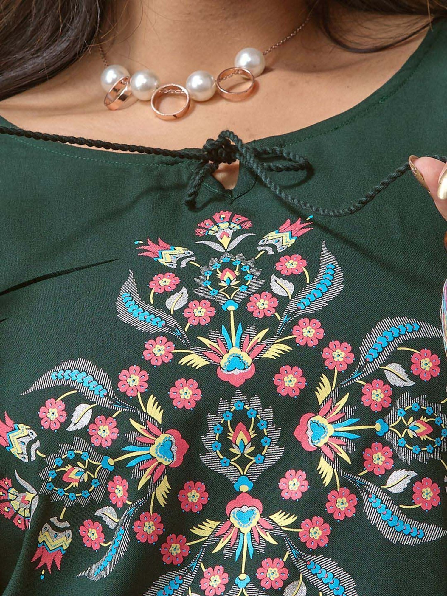 Lyra Green Printed A Line Short Kurti