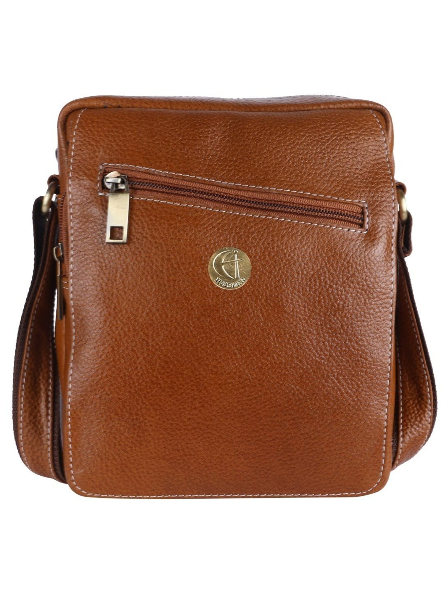 HiLEDER Brown Textured Medium Leather 8 inch Cross Body Bag