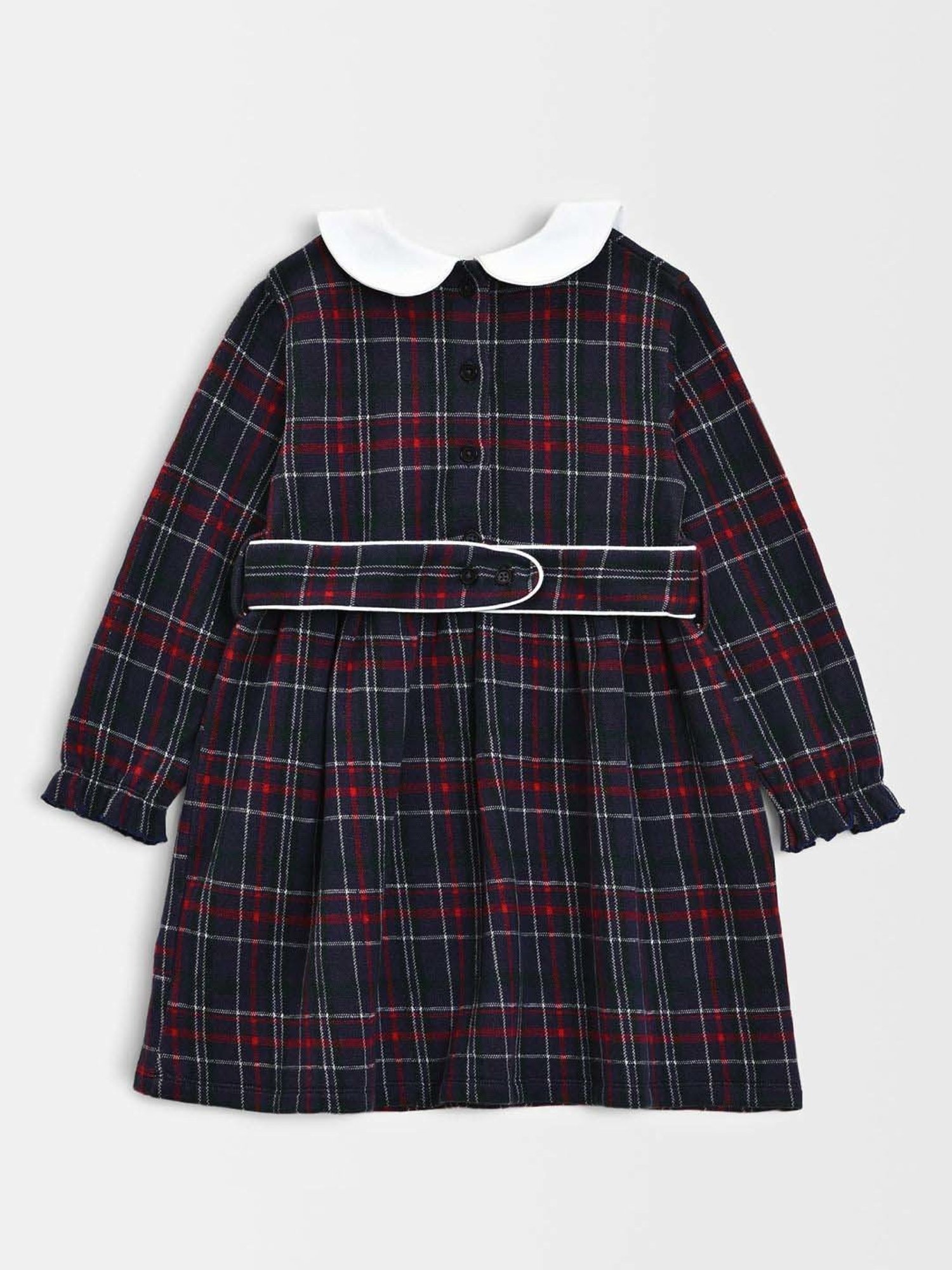 MiArcus Kids PEANUTS Blue Cotton Chequered Full Sleeves Frock Dress