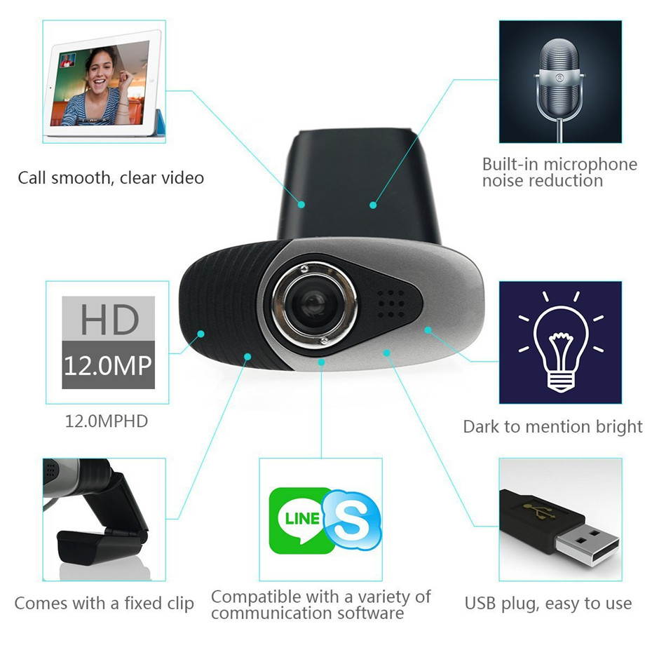 HXSJ A871 Webcam HD 480P PC Camera with Absorption Microphone MIC for Skype for Android TV Rotatable Computer Camera USB Web Cam- Green