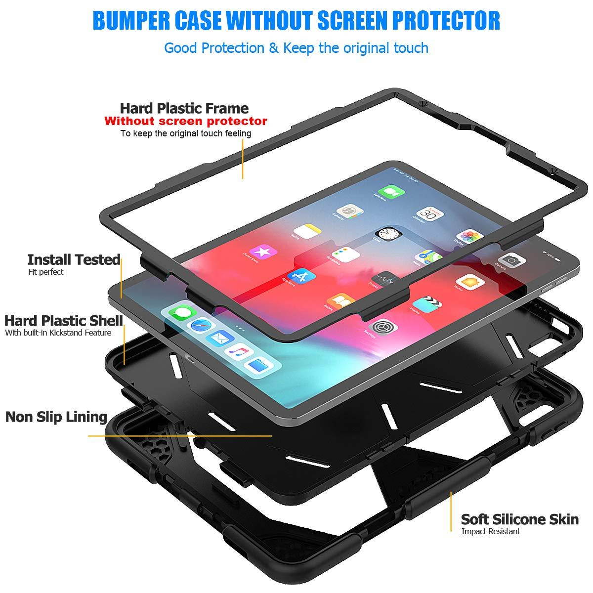 iPad Pro 11 Case 2018, SEYMAC Heavy Duty Full Body Rugged [Shockproof] Drop Protection Bumper Kids Friendly Case with Stable Stand for Students for iPad Pro 11 inch [A1980 A1934 A2013] (Black/Black)