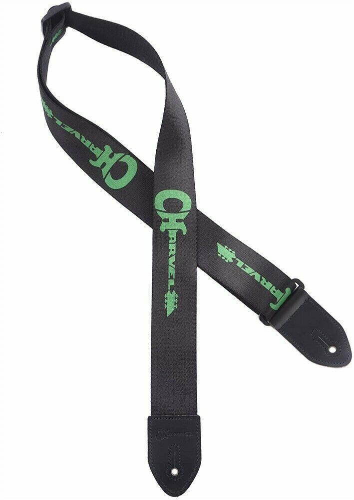 NEW Charvel Logo Poly Guitar Strap With Leather Ends, BLACK/GREEN, #099-2733-002