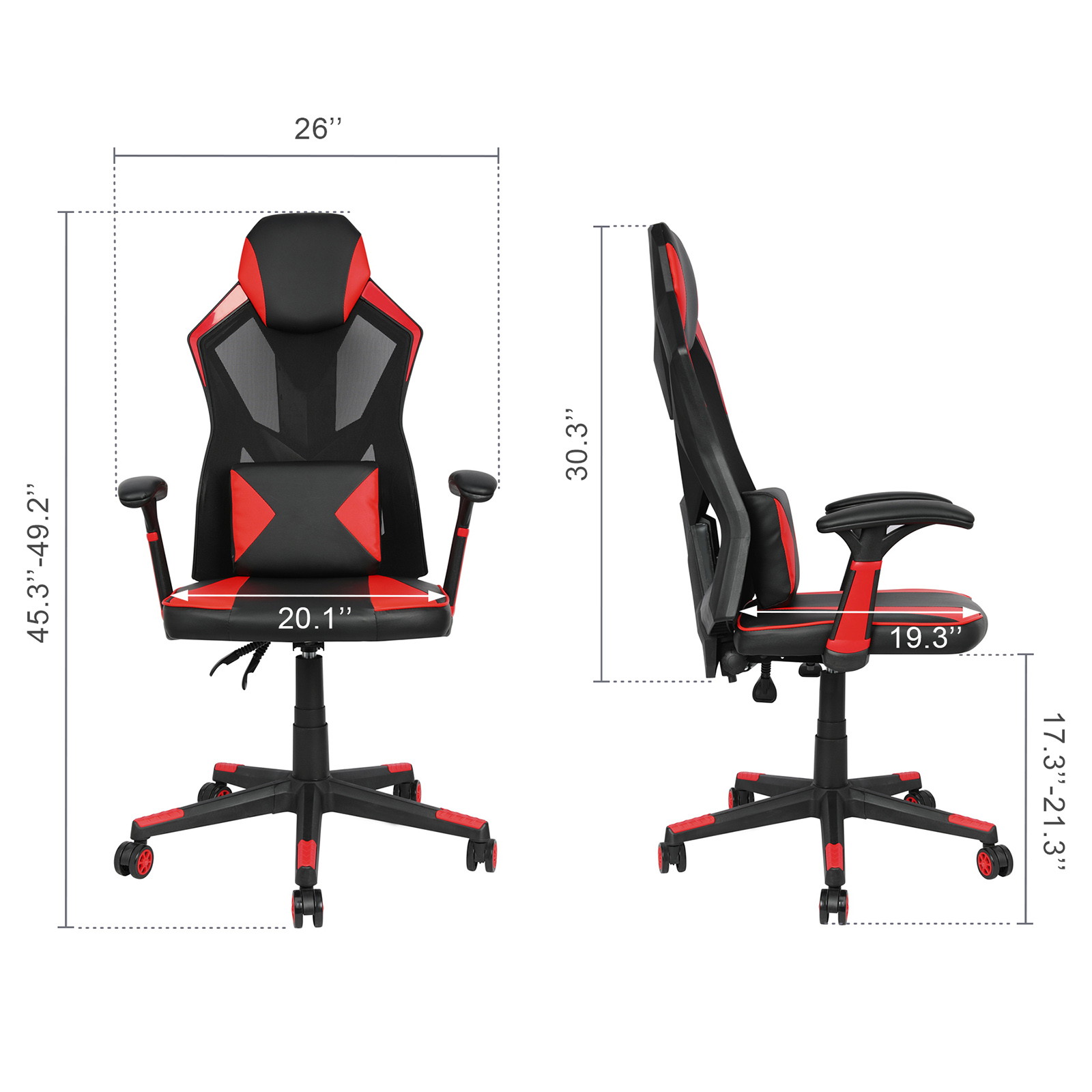 YOUTHUP Office Chair Functional Ergonomic Leather Gaming Chair Swivel Rolling Computer Desk Chair with Lumbar Support,Black and Grey