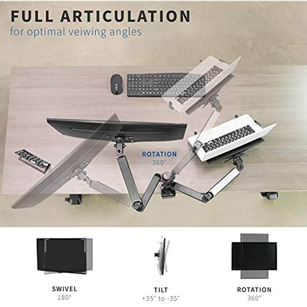 VIVO Black 17" to 32" Monitor + Laptop Pneumatic Spring Sit-Stand Desk Mount | Articulating VESA Stand (STAND-V102L)