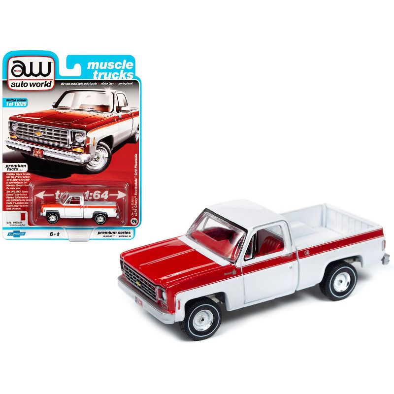 1976 Chevrolet Scottsdale C10 Fleetside Pickup Truck "Olympic Ed" White & Red Ltd Ed 11020 pcs 1/64 Diecast by Autoworld