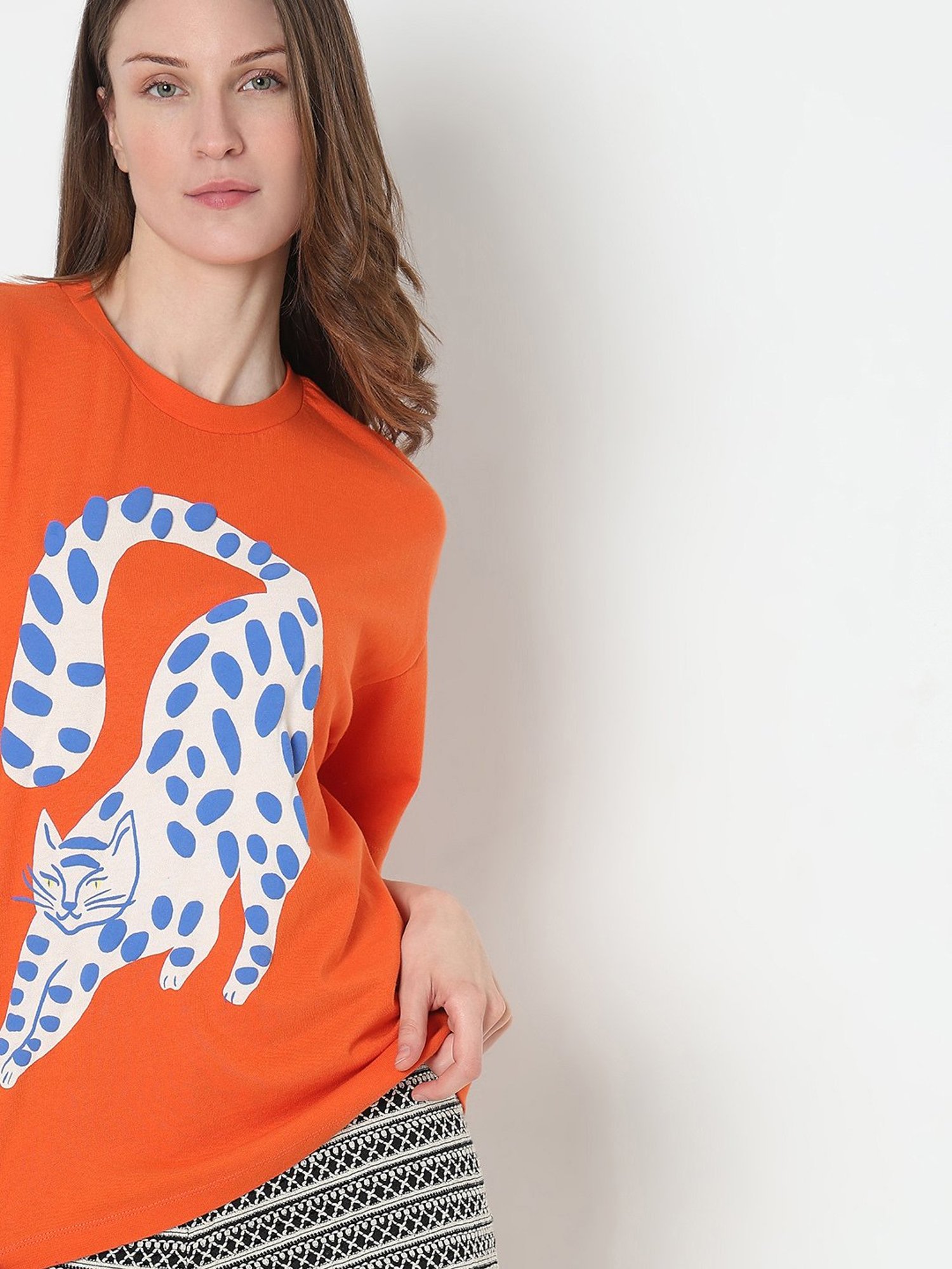 Vero Moda Orange Cotton Printed T-Shirt