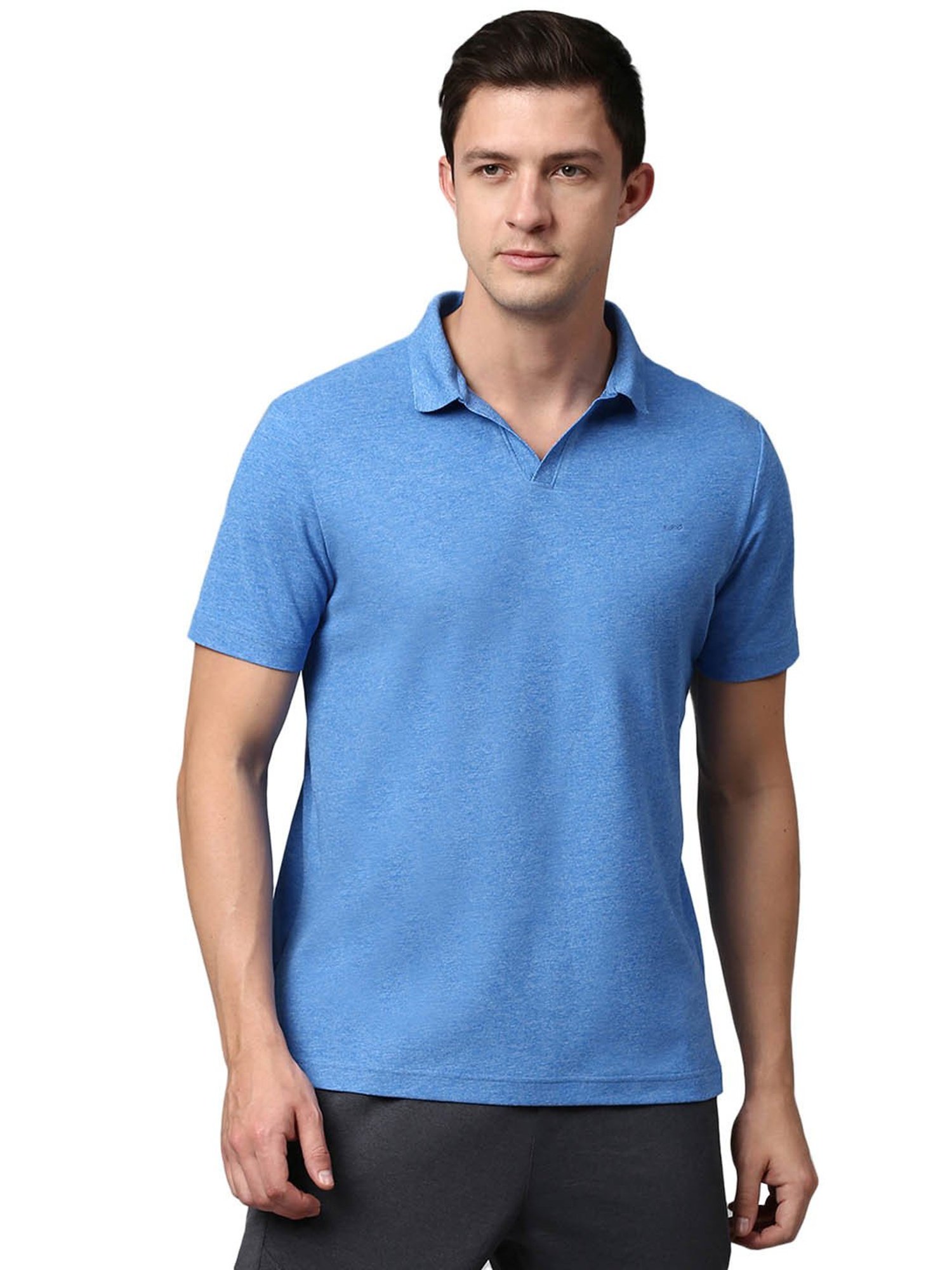 Slowave Blue Regular Fit Self Design Polo T-Shirt