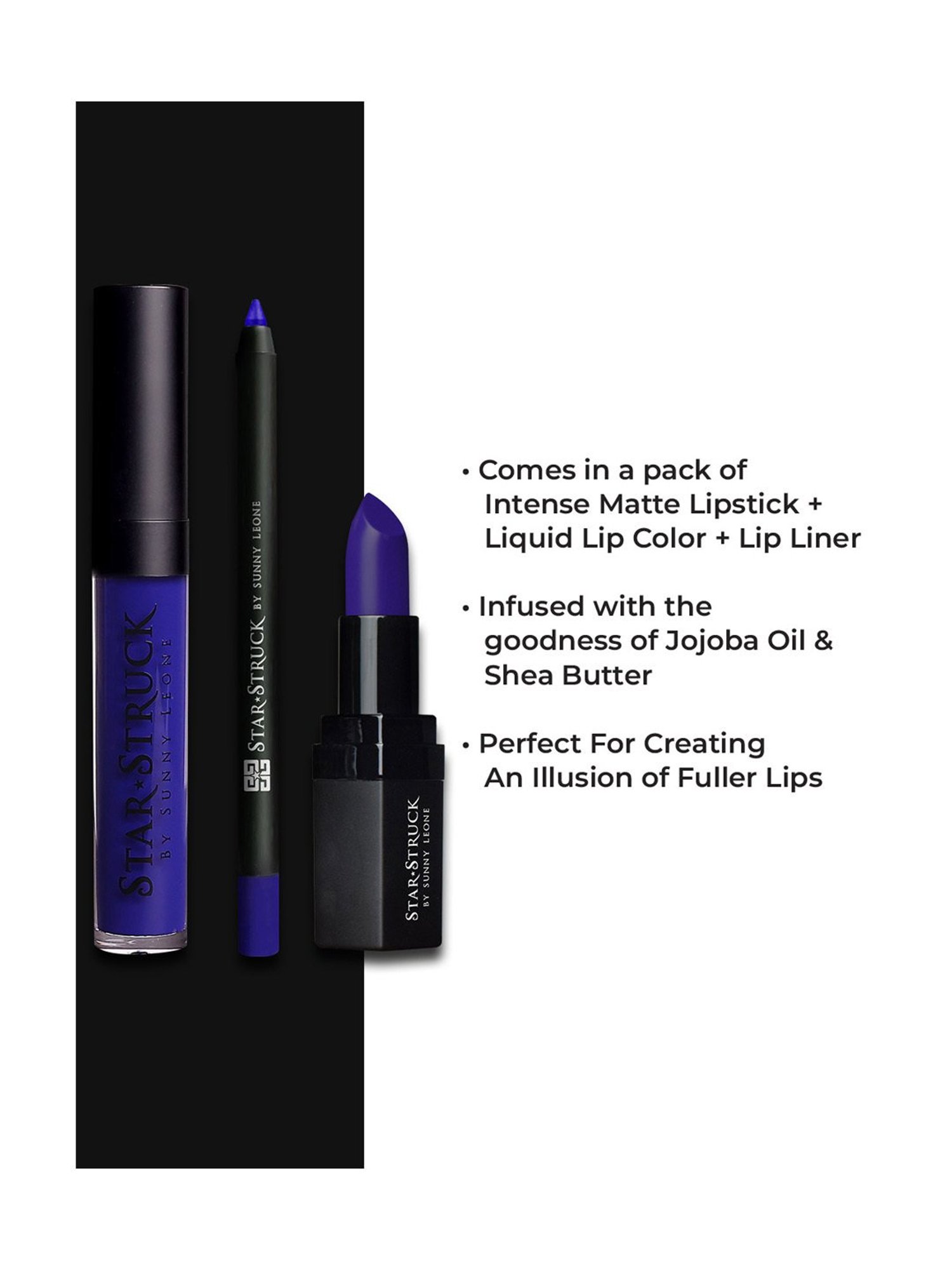 StarStruck By Sunny Leone Lipstick+Lip Gloss+Liner Lip Kit Sapphire - Pack of 3