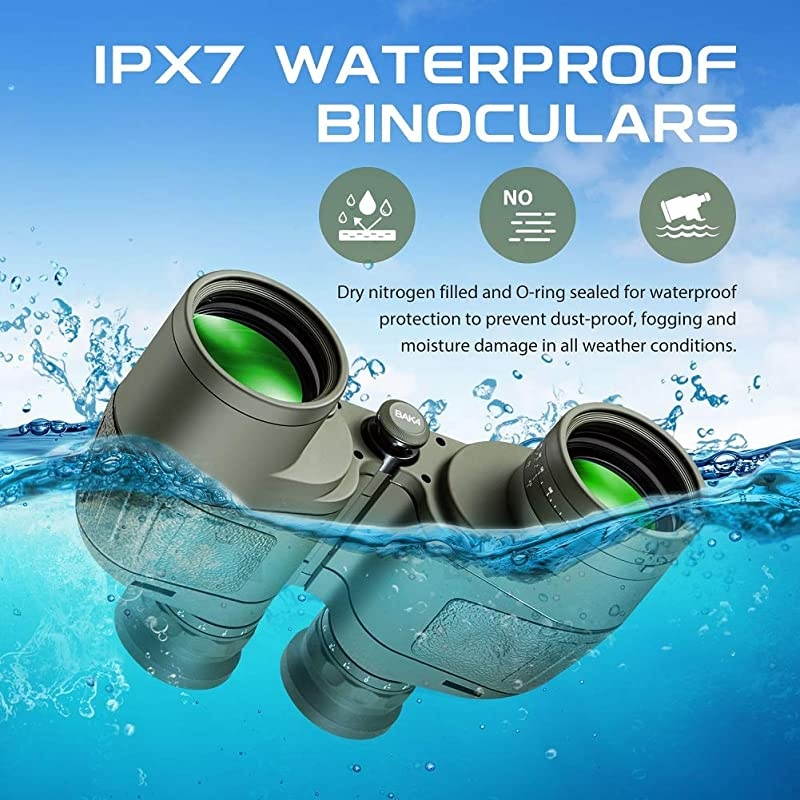 7x50 Waterproof Floating Marine Binocular w/Internal Rangefinder & Compass for Navigation,Boating,Water Sports,Hunting,Bird Watching and More(Army Green