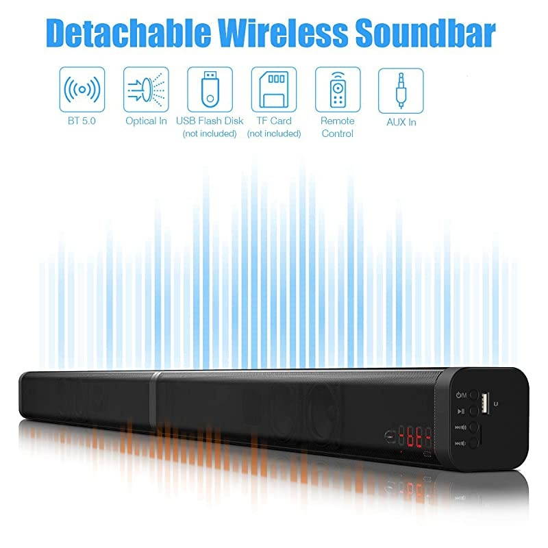 40W Detachable Soundbar TV Speaker, Flat Screen TV Sound Bar Wired & Wireless Bluetooth Sound Bars with Stereo Audio System 3D Surround Sound System Home Theater Speaker with Remote/Optical