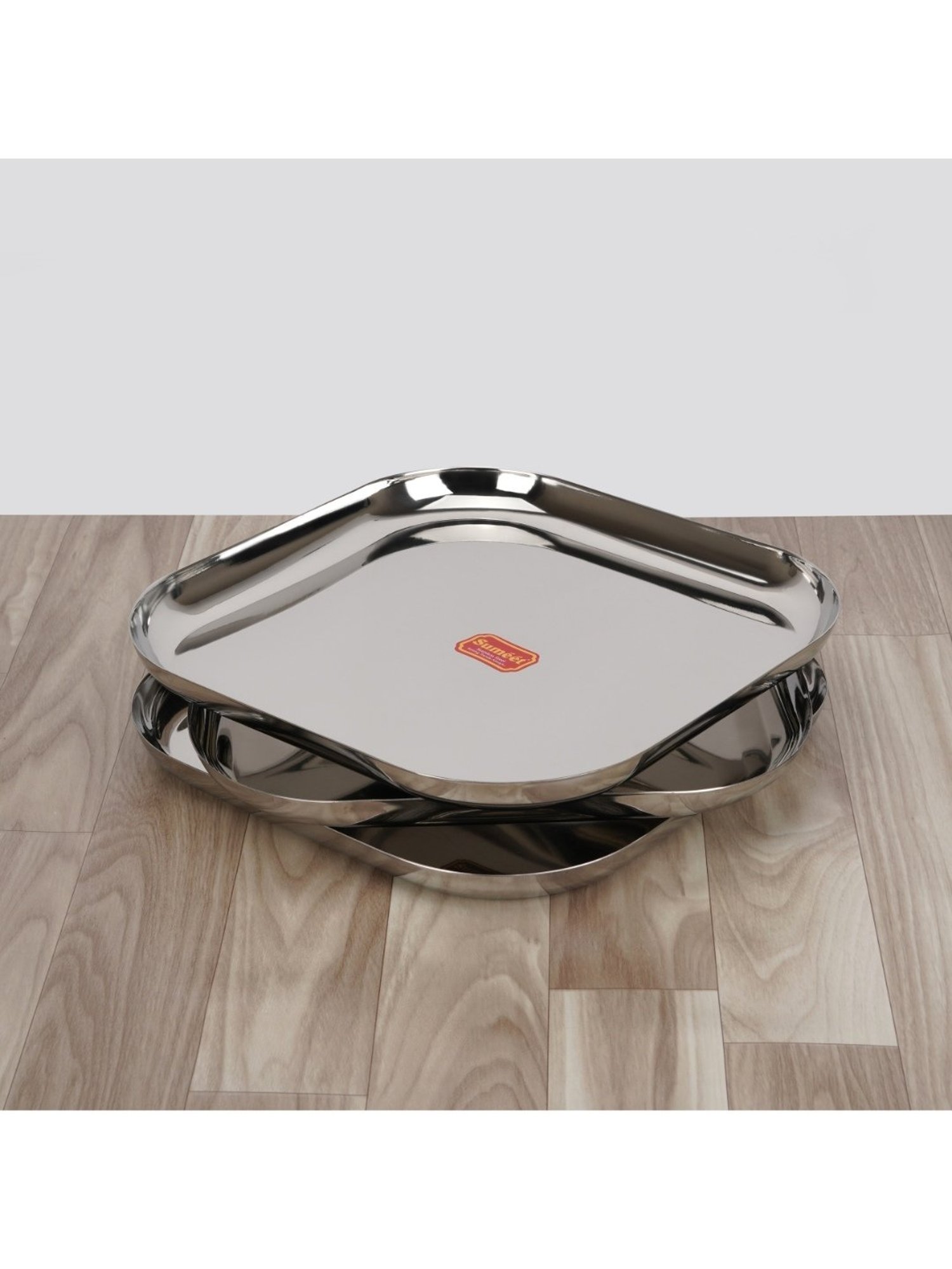 Sumeet S.S. Big Square Shape Plate/Dinner Plate/Lunch-Meal Plate Set of 3pcs, 28cm dia, Silver