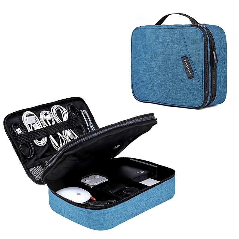 Electronic Organizer Double Layer Travel Cable Organizer Cases Electronics Accessories Storage Bag for 105 Inch iPad Pro iPad air Cables Kindle Teal